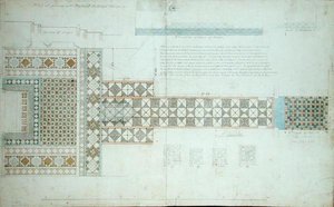 Design for a Pavement, Balliol College Chapel, Oxford, 1854-57 (černý inkoust, tužka a wc na papíře)